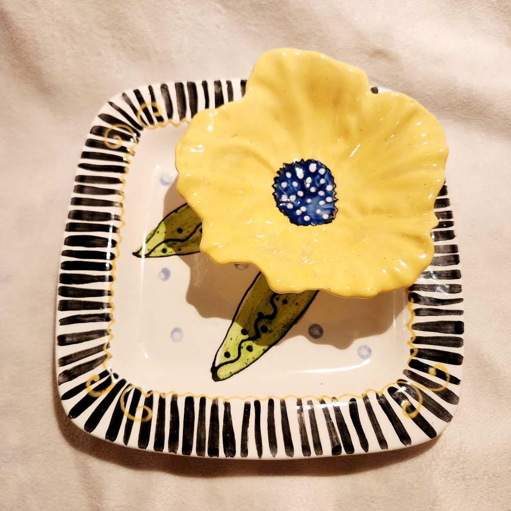Yellow Flower Ceramic Dip Dish By Caroline Farbis